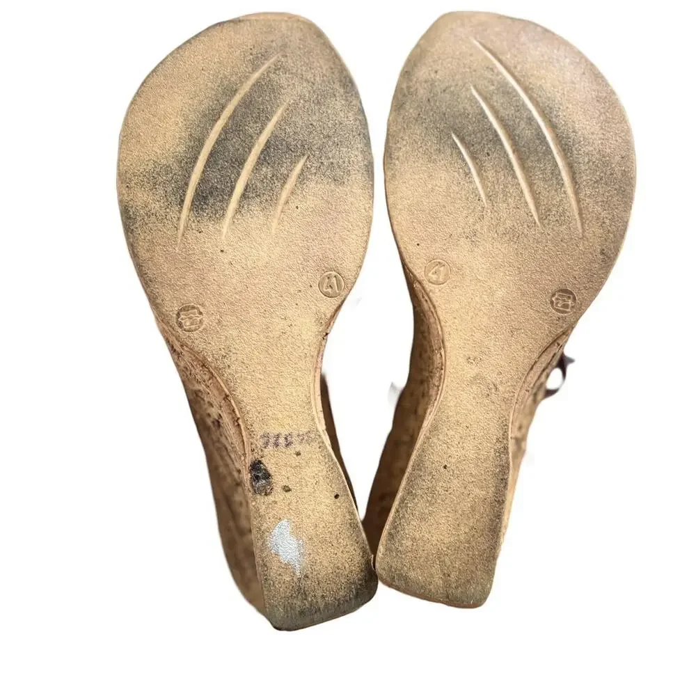 Y2K VTG. CHUNKY BROWN/BRONZE LEATHER WEDGE SANDALS SZ.‎ 9.5-10 EUC
